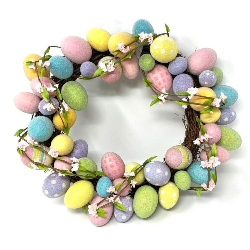 Target Full Size Easter Pastel Frosted Egg Wreath Door Wall Decor NWOT